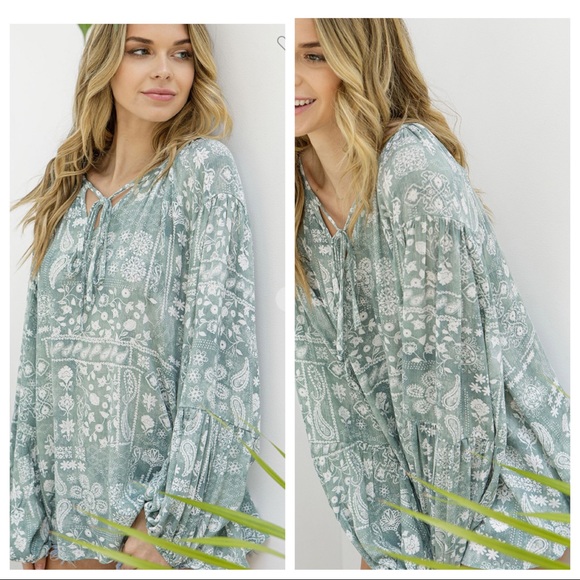 38 Bohemian Paisley Woven Stylish Tunic Top - Picture 3 of 5